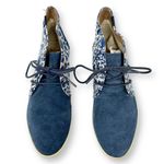 Soludos  Blue White Floral Italian Printed Motif Suede Lace Up Sneaker Boot Photo 6