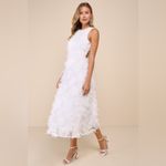 Lulus Uniquely Delightful White Textured Patchwork Backless White Midi Dress NWT Size L Photo 13