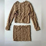 Pretty Little Thing PrettyLittleThings Set of 2 Y2K Petite Taupe‎ Textured Jersey Mini Skirt and Top Photo 2