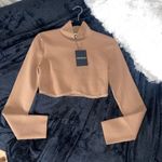 NICHOLAS Gael Cropped Crystal Long Sleeve Top in Nude Silver Size L Photo 4