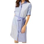 J. McLaughlin Miranda Shirtdress Blue White Stripe Collared Belt Size Small NWT Photo 1