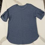 YA Los Angeles Asymmetrical Round Hem Button Cuff Top Women’s Large Slate Blue Photo 6
