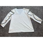 Alfani ‎ Women's white trimmed in black long sleeve blouse size Petite Medium Photo 5