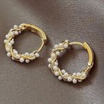 18K Gold Plated White Pearl Hoop Earrings for Women Photo 2