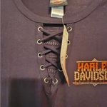 Harley Davidson Womens Embellished Logo Short Sleeve Lace Up Front Tee Sz. Small Black Photo 2