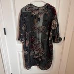 Three Eighty Two Black Floral Velvet Burnout Kimono Duster Cardigan Jacket M Photo 4