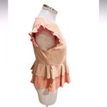 ZARA Peplum Blouse Faux Leather and Fabric Salmon Color Size Small Photo 4