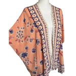 Angie  Kimono Womens M Boho Floral Print Open Cardigan Lace Trim Dolman Peach Photo 4