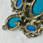 Statement Brooch Pin Greens Blues Clear Iridescent Stones Silver Tone Metal Photo 14