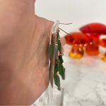 Double Square Teal Green Blue Dangle Earrings Photo 4