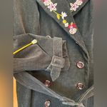 Betsey Johnson  Black Corduroy Lined Belted Embroid Double Breasted Trench Coat Photo 3