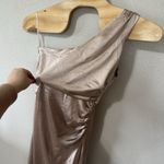 Asos Six Stories Bridesmaids One Shoulder Satin Maxi Dress Champagne Size US 10 Tan Photo 2