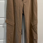 Women's Tan Cotton Cargo Pants Elastic Waist Pull On Baggy Relaxed NWT Brown Photo 0