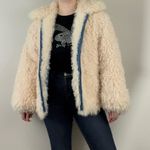 Vintage Y2K Reversible Denim Cream Curly Mongolian Lamb Sheep Fur Jacket Tan Size 6 Photo 0