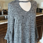 Penelope Project Sweater Heather Black Flowy Bell Waterfall Sleeves Choker Neck Size XS Photo 0