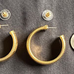 Monet  EUC goldtone semi hoop earrings. Large pierced ribbed, cobra styled Photo 0