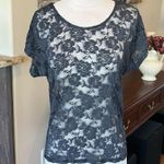 Forever 21 Lace Sheer Nylon Charcoal Top Womens Small Short Sleeve Sheer Photo 1