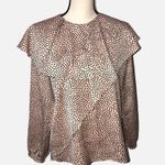 ZARA Basic Asymmetric Ruffle Blouse Size M Long Sleeve Polka Dot Pink Black Photo 1