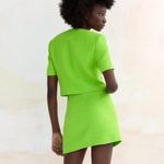 ZARA TEXTURED TWEED WEAVE FITTED Cropped Blazer w/Lapel Collar Green XS NEW Photo 12