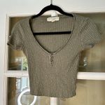 Urban Outfitters  Project Social T Shirt Green Ribbed Henley Crop Top - small Photo 1