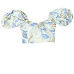 Abercrombie & Fitch  Blue White Green Floral Smocked Puff Sleeve Crop Top size L Photo 9