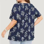 NWT!Navy Floral tassels Tie neck contrast lace blouse Size 12 or Large Blue Photo 4