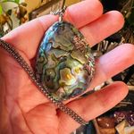 Large Mermaid Abalone Shell Necklace On Stainless Steel 20" Rounded Box Chain Green Photo 3
