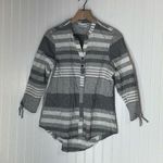 Habitat S Gray White Striped Tunic Top Linen Look Cotton Blouse Crinkle Boho Photo 0