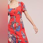Anthropologie Maeve Caldwell Buttondown Dress Floral Red Boho Size 0 XXS XS Photo 3