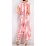 Old Navy  Striped Button Front Linen Blend Jumpsuit Women's Sz S Red White Ruffle Photo 2