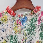 AQUA  Womens‎ Dress S Cream Blue Floral Smocked Ruffle Trim Long Sleeve Mini Photo 2