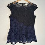 Deletta Anthropologie Black Blue Lace Babydoll Top Blouse Witchy Whimsygoth Photo 0