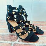 Qupid Black Gladiator Heels 8 Womens Strappy Chunky High Heel Sandals Bold Chic Photo 5