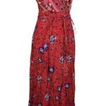 Japna  Women's Size Small Wrap Skirt Sleeve Red Floral Maxi Photo 0