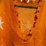 Zaful  Star Print Cropped Chewed Hem Sweater Orange and White LongSleeve One Size Photo 10