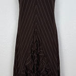 Ralph Lauren Lauren Vintage Y2K Silk Brown Pinstripe Ruffle Midi Dress Size 16 Photo 0