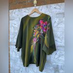Yolanda Lorente Womens 100% Silk Painted size 1 X dolman blouse Green Photo 1