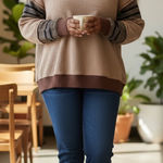 easel  Tan and Brown Striped Women's Sweater Photo 0