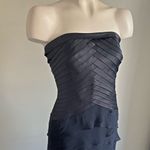 Tadashi Shoji Vintage  Tiered Satin Chiffon Gown Black Strapless Dress 90s Photo 10