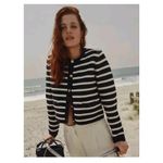J.Crew Emilie Sweater Lady Jacket in Black Ivory Stripe Knit Cardigan Medium Photo 12