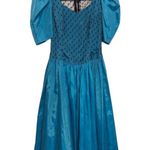 Vintage Handmade Lace Shimmer Blue Princess Dress Puff Sleeve Teal Princesscore Photo 1