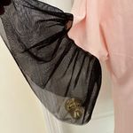 My stat New My Star Woman’s Light Orange Top 100% Cotton With Black Mesh Sleeves, Sz S Photo 3