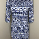 J. McLaughlin  NICOLA Small Blue Geo Print‎ Tiered Catalina Cloth 3/4 Sleeve Dress Photo 0