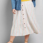 Lane Bryant  Size 14 -16 Striped Multicolor Button‎ Front  Midi Skirt NWT Photo 0