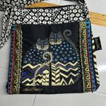 Laurel Burch Beaded Canvas Cat Print Crossbody Bag Black/Multicolor Black Photo 1