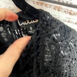 Lulus Crochet Black Mini Dress Keyhole Back Ruffle Dressy Small Photo 1