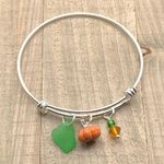 Halloween Genuine Green Sea Glass And Pearl Pumpkin Charm Beach Bracelet Bangle Photo 3