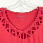 Roamans 18W 20W Top Large Red Cotton Lattice Cutout Neckline Knit Solid 423 Size undefined Photo 4