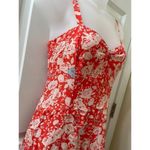 Free People Size 4 Floral Dress Twirl Lined RED White Boho Zip Side Rosettes Photo 1