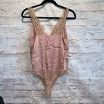 Socialite  Bodysuit Womens XS Light Pink Silky Camisole Lace Trim Plunge VNeck Photo 3